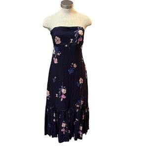 NWT Free People Rosie Rosie Ribbed Mini Dress Strapless Floral Navy Sz. M